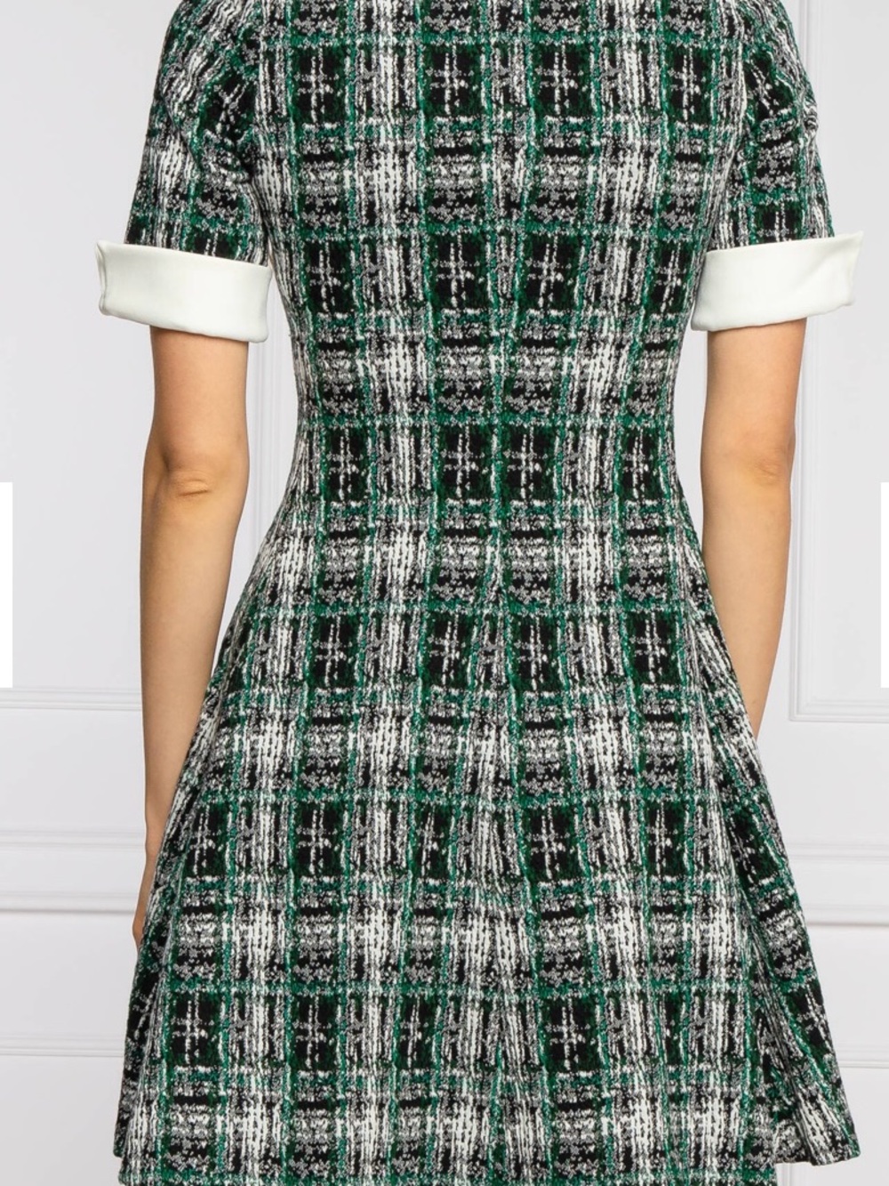 DKNY Black,‎ Green & White Plaid Tweed Mini Dress - Picture 3 of 9